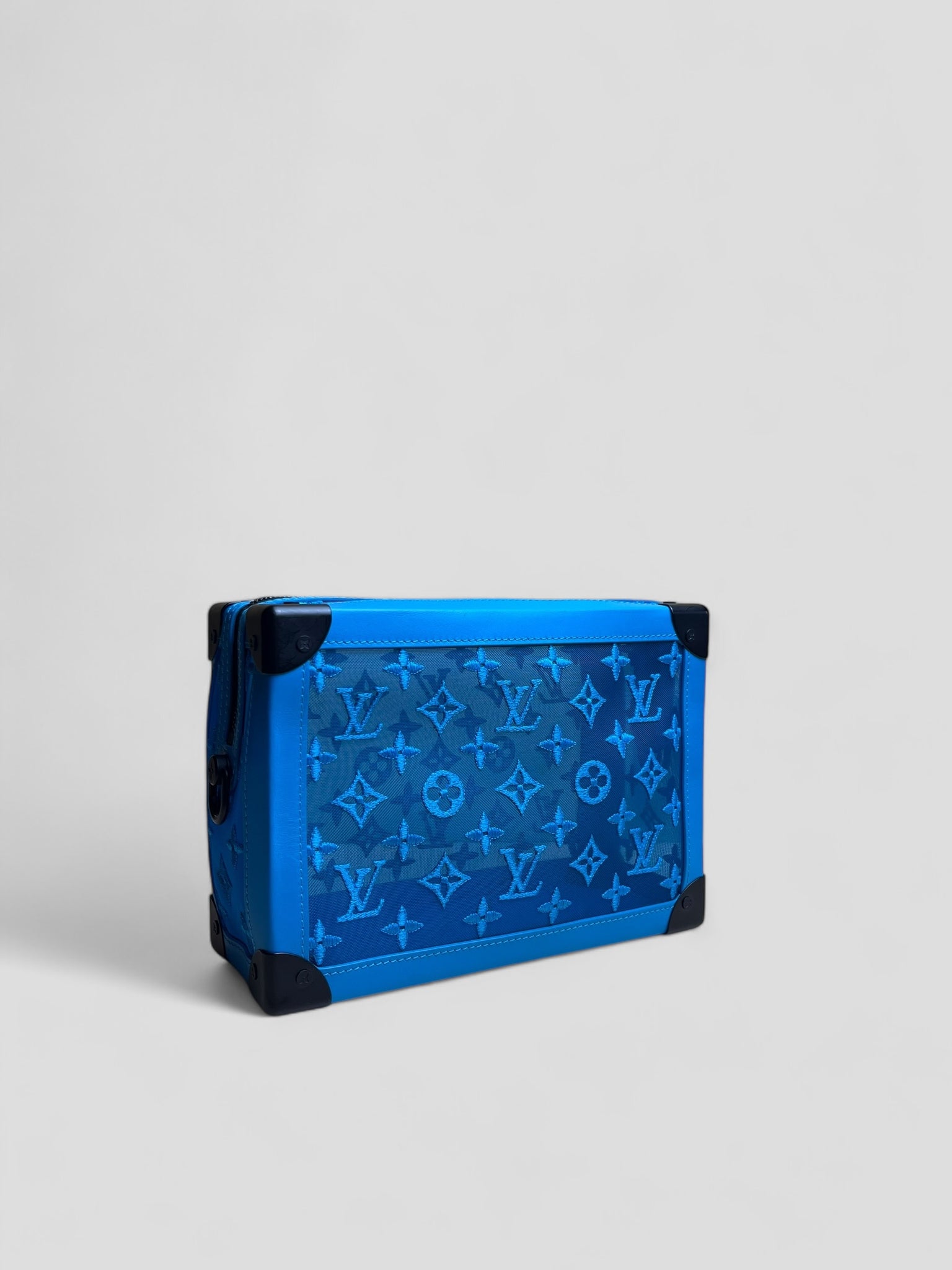 Louis Vuitton Soft Trunk Clutch Box Umhängetasche Leder Mesh Türkis